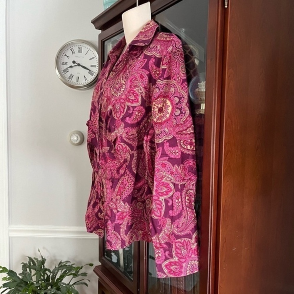Jones New York Signature Woman Button Down Blouse 2X Pink Paisley Pattern Shirt - Picture 3 of 15